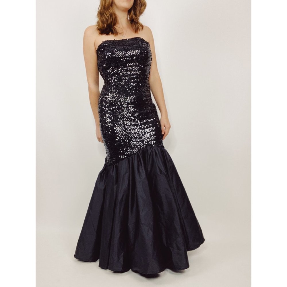 VINTAGE Black Sequin Trumpet Mermaid Gown prom dress mermaid